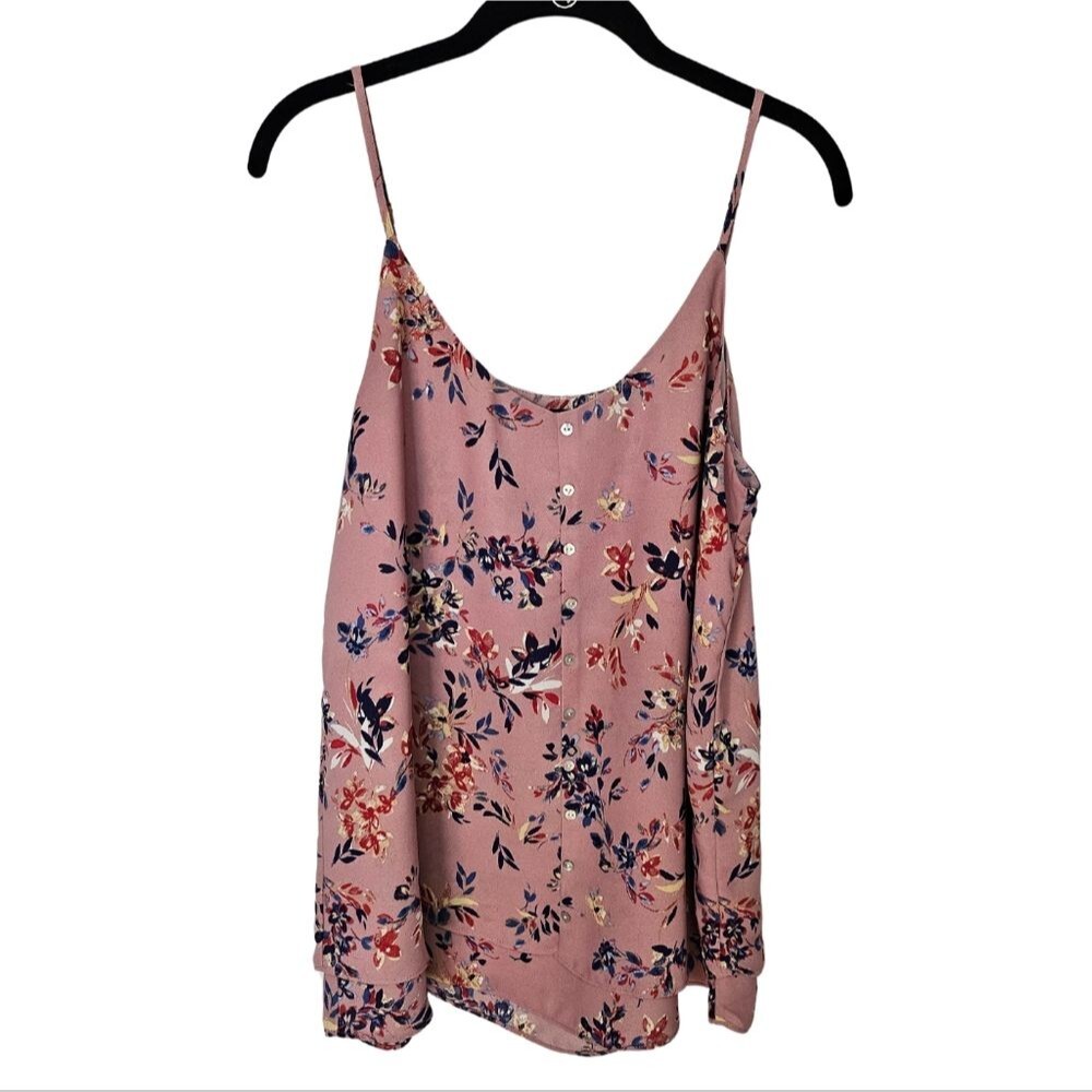 Zac & Rachel Feminine Double Layer Button Up Floral Print Popover Tank Top Sz M